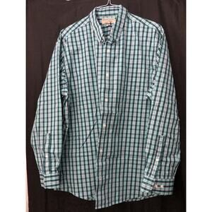 Duluth Trading Men’s X-Large Button Down Oxford Wrinkle Fighter Green Plaid